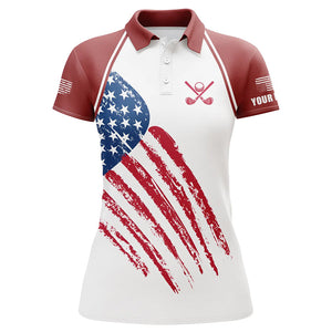 Red, White and Blue American Flag Women golf polo shirts custom patriotic golf outfits for ladies NQS8420