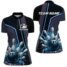 Load image into Gallery viewer, Personalized Bowling shirt for Women Custom Team&#39;s Name Bowling League Jersey, Gift For Bowlers | Blue NQS8852