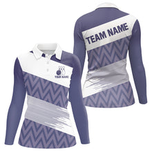 Load image into Gallery viewer, Purple and White Camo Bowling Polo, Quarter Zip Shirt For Women Custom Bowling Team Jersey Outfit NQS9113