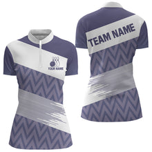 Load image into Gallery viewer, Purple and White Camo Bowling Polo, Quarter Zip Shirt For Women Custom Bowling Team Jersey Outfit NQS9113