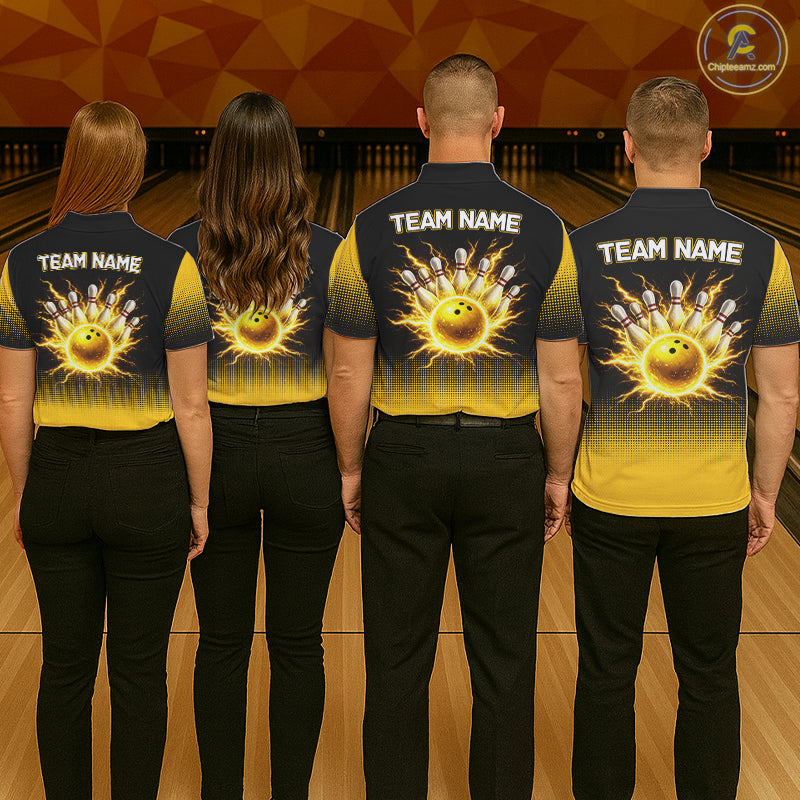 Personalized black and yellow bowling shirt for men lightning thunder custom bowling gifts for men NQS11377