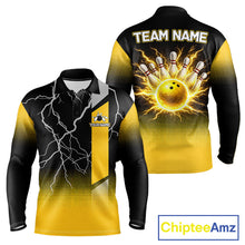 Load image into Gallery viewer, Personalized black and yellow bowling shirt for men lightning thunder custom bowling gifts for men NQS11377