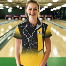 Load image into Gallery viewer, Personalized black &amp; yellow bowling shirt for women lightning thunder custom bowling gifts for ladies NQS11377