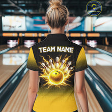 Load image into Gallery viewer, Personalized black &amp; yellow bowling shirt for women lightning thunder custom bowling gifts for ladies NQS11377