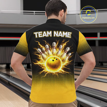 Personalized black and yellow bowling shirt for men lightning thunder custom bowling gifts for men NQS11377