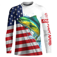 Load image into Gallery viewer, American flag patriotic Mahi mahi fishing Custom UV Protection saltwater long sleeve Fishing Shirts NQS5632