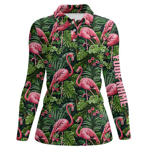 Pink Flamingo Tropical Pattern Women Golf Polo Shirts Custom Golf Shirts For Ladies Golf Gifts NQS7742