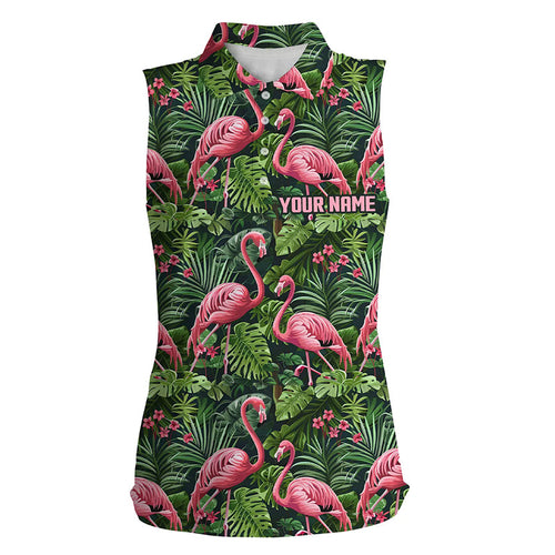 Pink Flamingo Tropical Pattern Womens Sleeveless Polo Shirt Custom Golf Shirts For Women Golf Gifts NQS7742