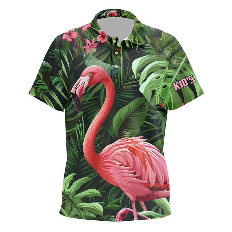 Pink Flamingo Green Tropical Pattern Kid golf polo shirts Custom golf attire for Kid, Golf Gifts NQS7743