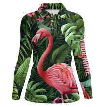 Load image into Gallery viewer, Pink Flamingo Green Tropical Pattern Women Golf Polo Shirts Custom golf attire for ladies, Golf Gifts NQS7743