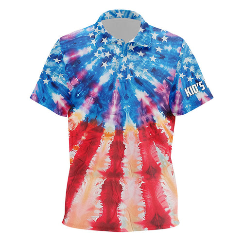 American Flag tie dye pattern Kid golf polo shirts Custom Kid patriotic polo shirts, cool golf gifts NQS7745