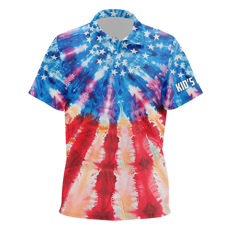 American Flag tie dye pattern Kid golf polo shirts Custom Kid patriotic polo shirts, cool golf gifts NQS7745