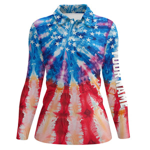 American Flag tie dye pattern Women Golf Polo Shirt Custom ladies patriotic polo shirt, cool golf gift NQS7745