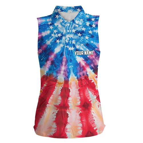 American Flag tie dye pattern Womens Sleeveless Polos Custom Ladies patriotic shirts, cool golf gifts NQS7745