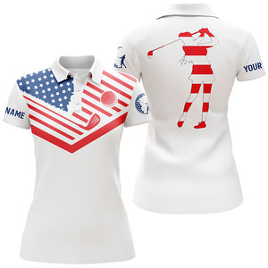 Womens golf polo shirt American flag 4th July patriot custom name white golf shirt NQS3553