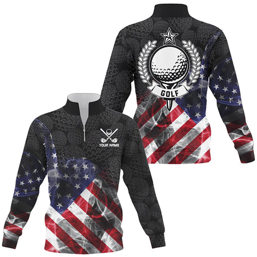 Smoke American Flag Black Camo Quarter zip golf sweatshirt custom patriotic golf sweater golf gifts NQS8421