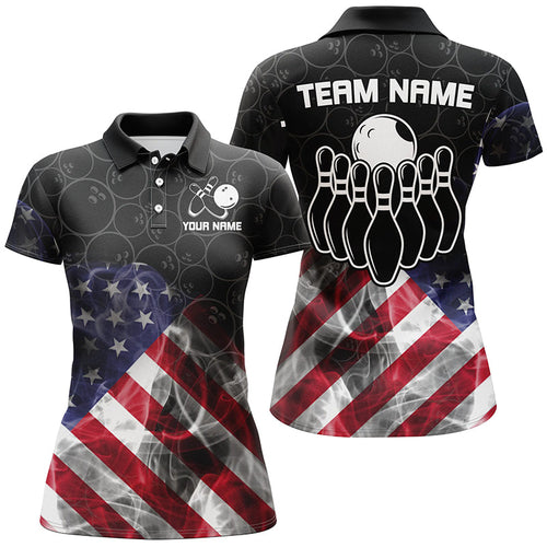 Smoke American Flag Black Camo Custom Bowling Shirts For Women Patriotic Bowling Team League Jerseys NQS8422