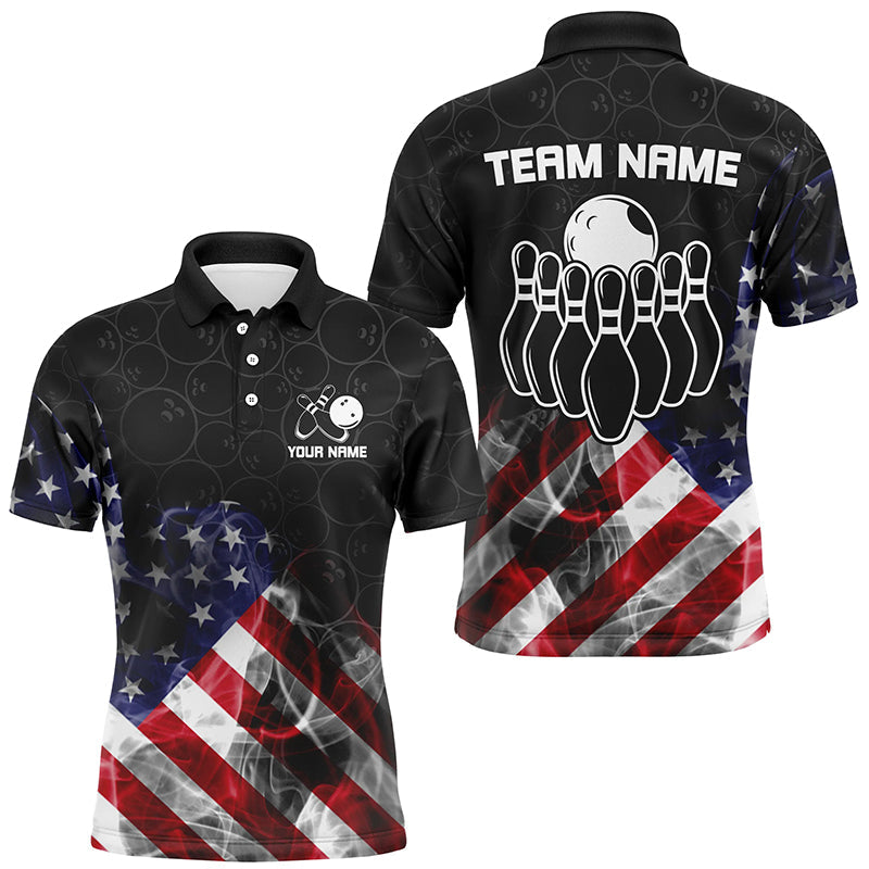 Smoke American Flag Black Camo Custom Bowling Shirts For Men Patriotic Bowling Team League Jerseys NQS8422