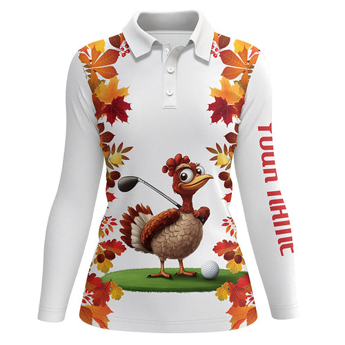 Funny Turkey Women golf polo shirts custom Thanksgiving women's golf outfits, unique golf gifts NQS8626