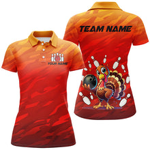 Load image into Gallery viewer, Custom Funny Turkey Bowling Shirts For Women, Orange Camo Thanksgiving Bowling Shirt Team Uniform NQS8631