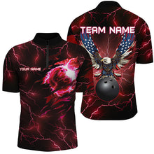 Load image into Gallery viewer, Red lightning thunder bowling American flag Eagle custom Mens Bowling Polo Shirts, Quarter Zip Shirts NQS8861