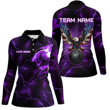 Load image into Gallery viewer, Purple lightning thunder bowling American flag Eagle custom Women Bowling Polo, Quarter Zip Shirts NQS8862