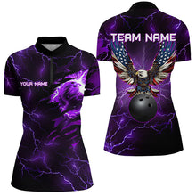Load image into Gallery viewer, Purple lightning thunder bowling American flag Eagle custom Women Bowling Polo, Quarter Zip Shirts NQS8862