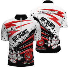 Load image into Gallery viewer, Funny black and white Bowling Polo, Quarter Zip Shirt for Men Custom Team Bowling jerseys | Red NQS8863