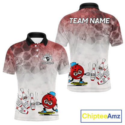 Funny Bowling Polo Shirts For Men, 1/4 zip shirts Custom Bowling Team Jerseys Gift For Bowler | Red NQS11388