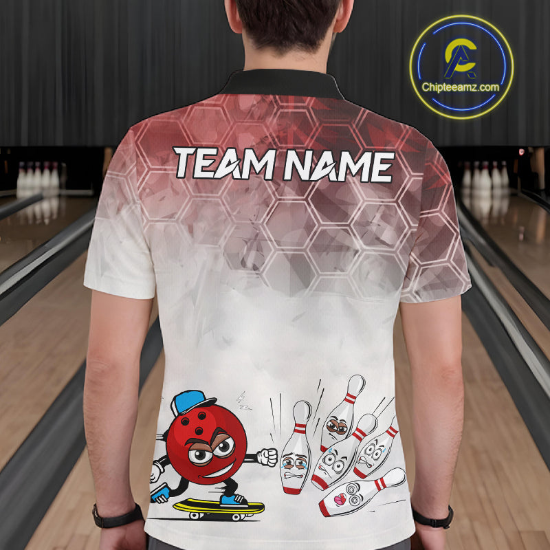 Funny Bowling Polo Shirts For Men, 1/4 zip shirts Custom Bowling Team Jerseys Gift For Bowler | Red NQS11388