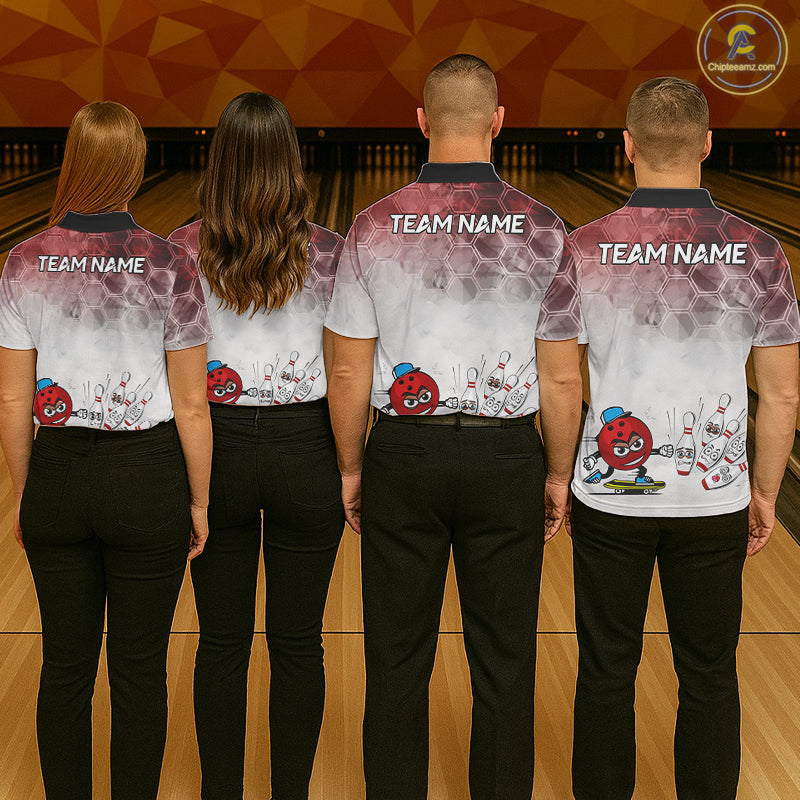 Funny Bowling Polo Shirts For Women, 1/4 zip shirts Custom Bowling Team Jerseys Gift For Bowler | Red NQS11388