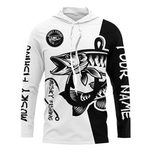 Load image into Gallery viewer, Musky (muskie) fishing black white Customize name long sleeves fishing shirts NQS1580