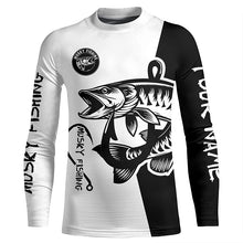 Load image into Gallery viewer, Musky (muskie) fishing black white Customize name long sleeves fishing shirts NQS1580