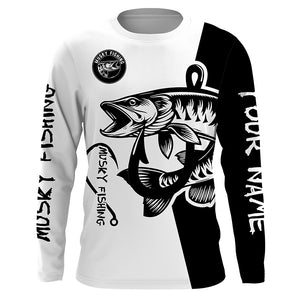 Musky (muskie) fishing black white Customize name long sleeves fishing shirts NQS1580