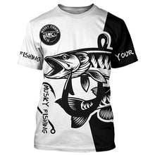 Load image into Gallery viewer, Musky (muskie) fishing black white Customize name long sleeves fishing shirts NQS1580