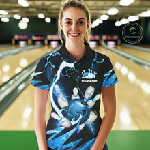Load image into Gallery viewer, Blue Thunder Lightning bowling ball and pins jersey Custom Team Bowling Polo, 1/4 Zip Shirts For Women NQS9831