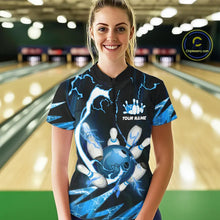 Load image into Gallery viewer, Blue Thunder Lightning bowling ball and pins jersey Custom Team Bowling Polo, 1/4 Zip Shirts For Women NQS9831