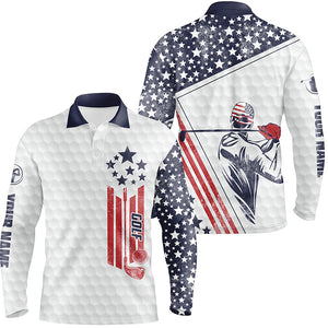 White American flag golf polo shirt personalized patriotic golf gifts NQS3419