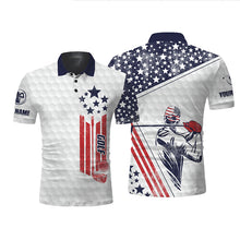 Load image into Gallery viewer, White American flag golf polo shirt personalized patriotic golf gifts NQS3419