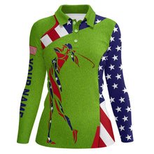 Load image into Gallery viewer, Personalized American flag patriot golf green grass Womens golf polo shirts custom name golf gifts NQS5639