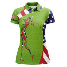 Load image into Gallery viewer, Personalized American flag patriot golf green grass Womens golf polo shirts custom name golf gifts NQS5639