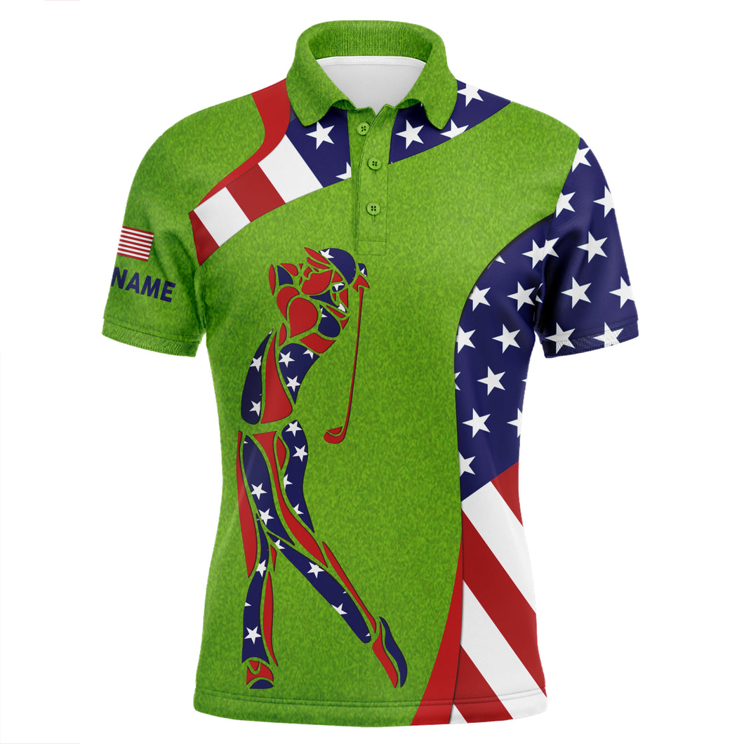 Personalized American flag patriot golf green grass mens golf polo shirts custom golf gifts for men NQS5639