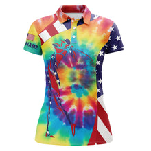 Load image into Gallery viewer, Personalized American flag patriot golf tie dye Womens golf polo shirts custom name golf gifts NQS5640