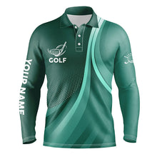 Load image into Gallery viewer, Mens golf polo shirts custom name Green golf shirt, tournament golf tops for mens, golf gift NQS5653