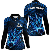 Load image into Gallery viewer, Blue lightning thunder bowling Polo, Quarter Zip shirts for women Custom Bowling Team League Jerseys NQS7750