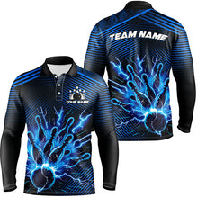 Load image into Gallery viewer, Blue lightning thunder bowling Polo, Quarter Zip shirts for men Custom Bowling Team League Jerseys NQS7750