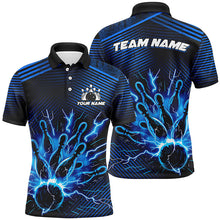 Load image into Gallery viewer, Blue lightning thunder bowling Polo, Quarter Zip shirts for men Custom Bowling Team League Jerseys NQS7750