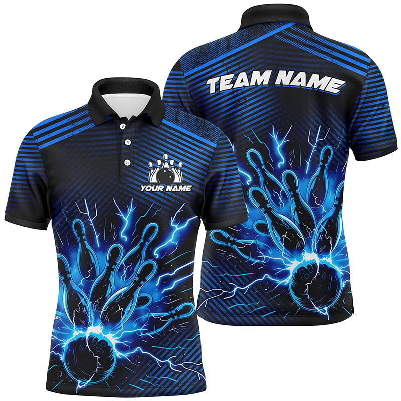 Blue lightning thunder bowling Polo, Quarter Zip shirts for men Custom Bowling Team League Jerseys NQS7750