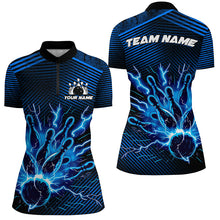 Load image into Gallery viewer, Blue lightning thunder bowling Polo, Quarter Zip shirts for women Custom Bowling Team League Jerseys NQS7750