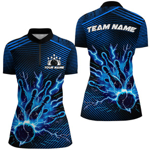 Blue lightning thunder bowling Polo, Quarter Zip shirts for women Custom Bowling Team League Jerseys NQS7750